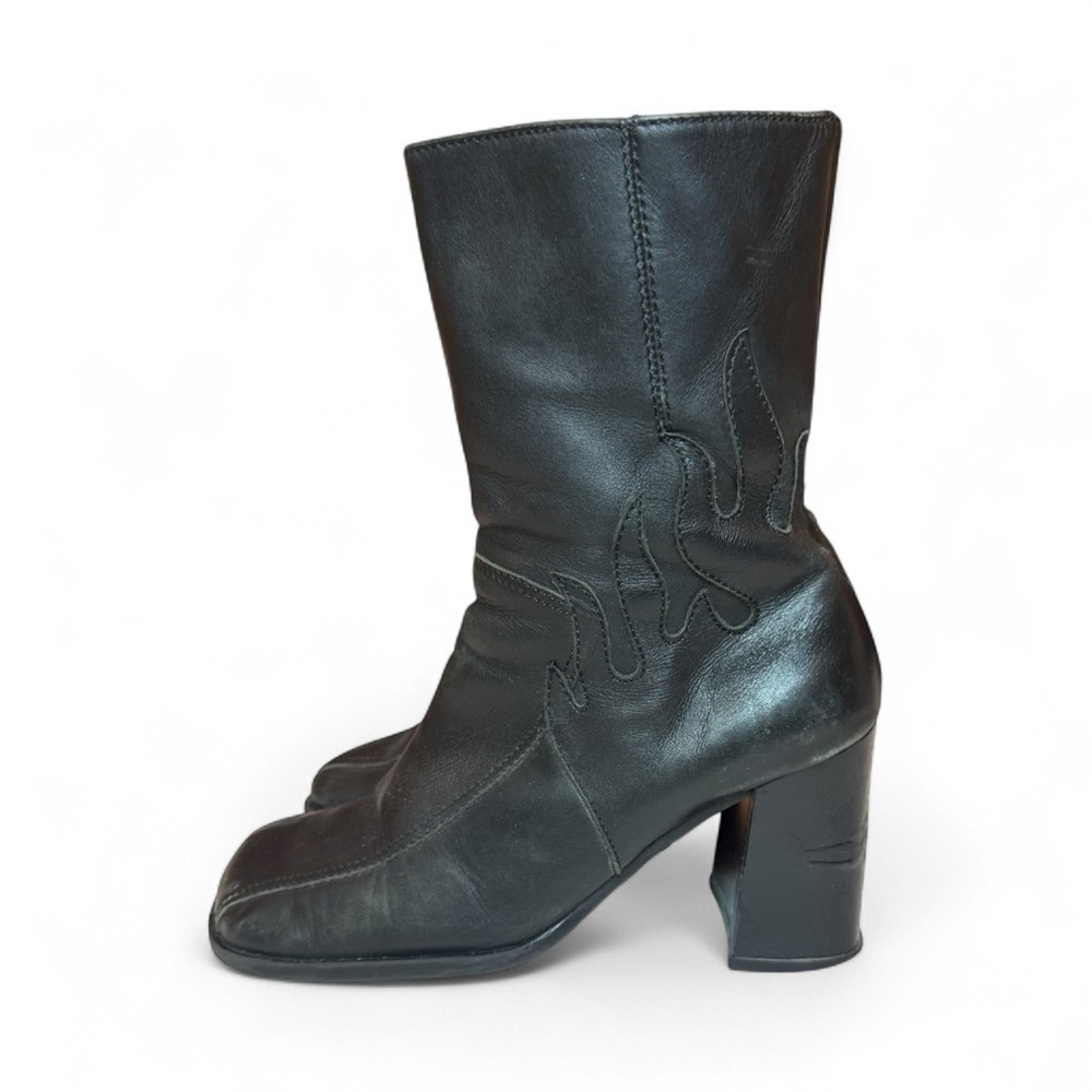 VTG Harley Davidson Flame Embossed Leather Biker Boots Made in Brazil Size 7 - Picture 2 of 14